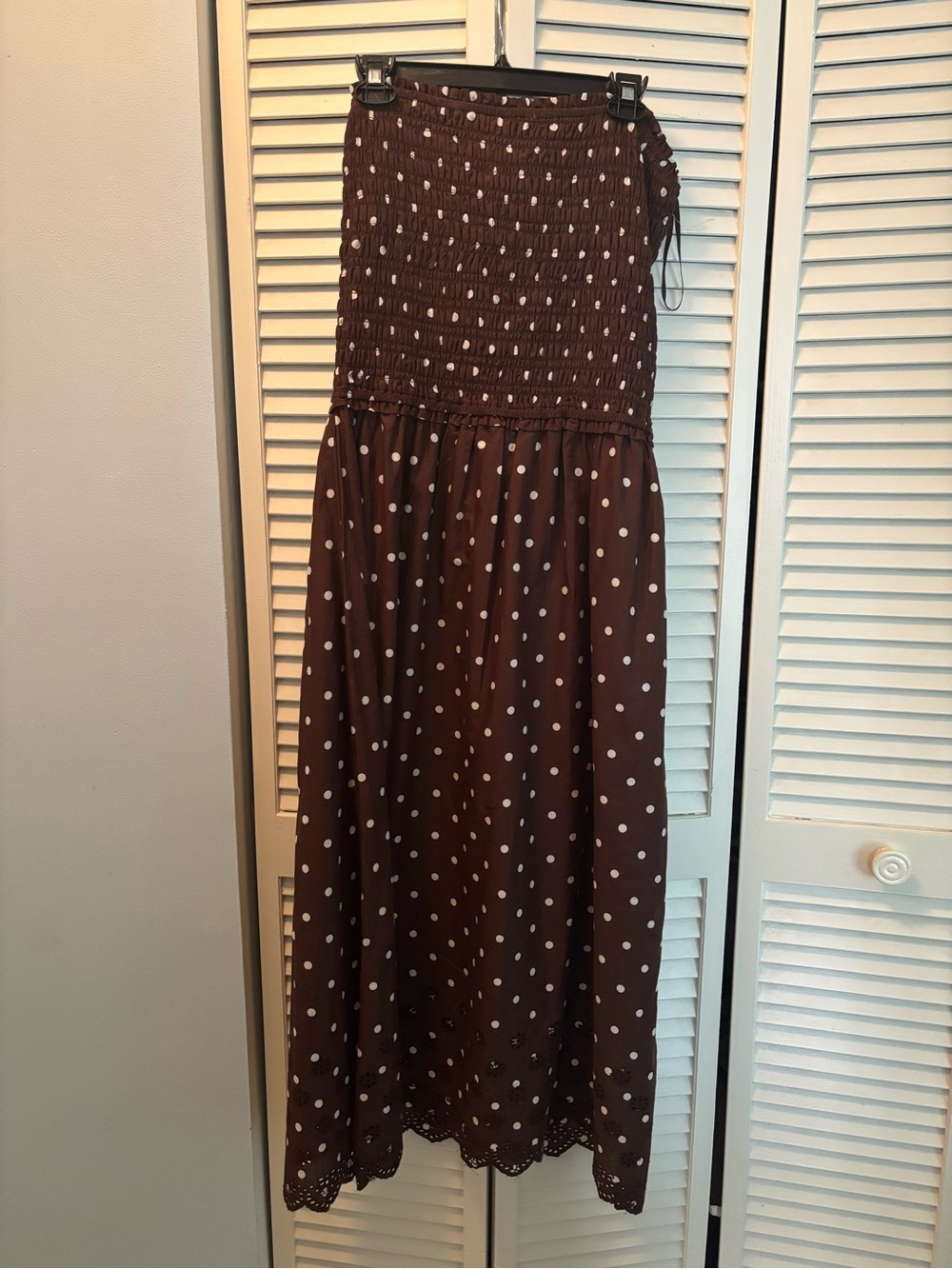 Girls Polka Dot Smocked Maxi Dress - Brown